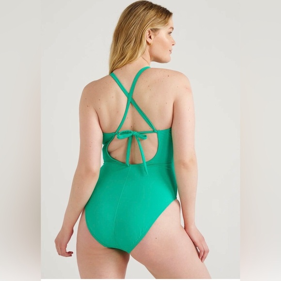 Time And Tru Womens Green Keyhole Cutout One Piece Swimsuit size XS (0-2) - Picture 2 of 9